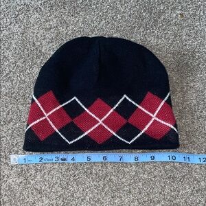 Argyle Knit Beanie in Black and Red